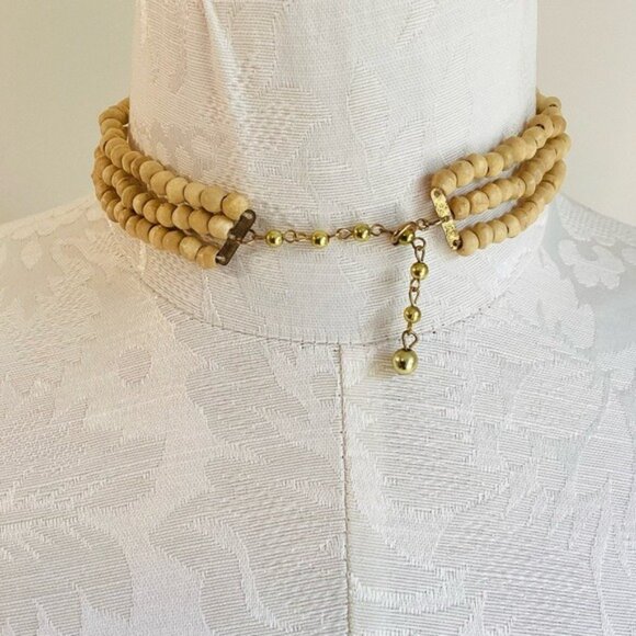 Three-Strand Wooden Beaded Choker Necklace - Picture 4 of 4